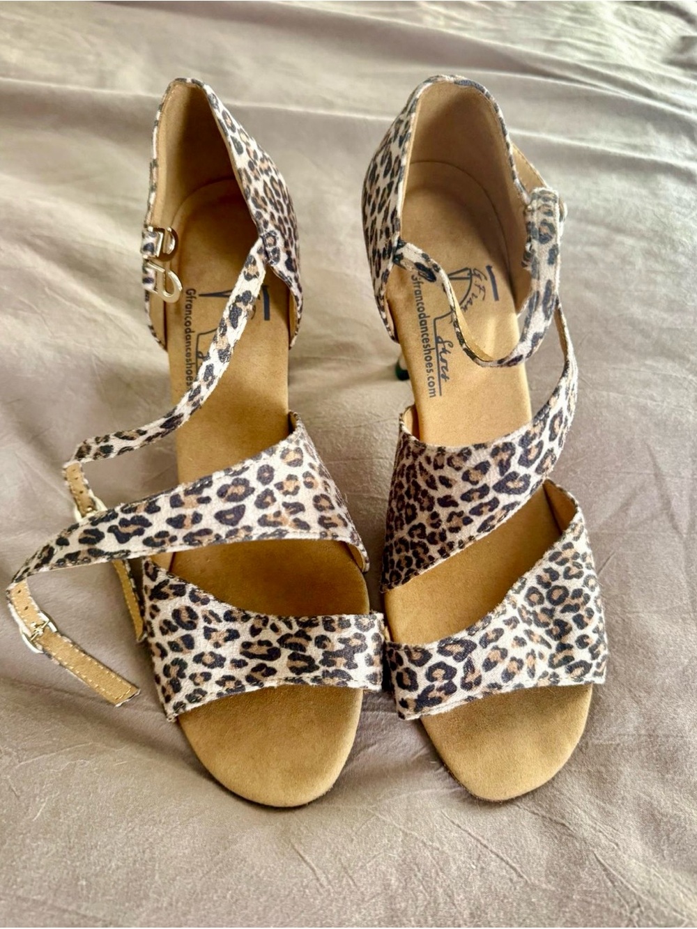 Gfranco Dance Shoes - Leopard Print Strappy Women’s Dance Shoes - Tan/Black
